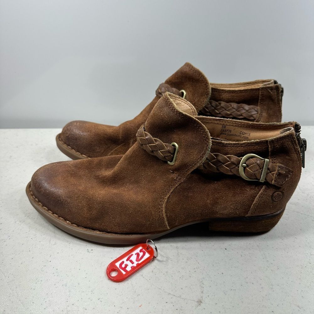 Born Sylvia Ankle Boots Brown Suede Comfort Braided Back Zip Western Women’s 8